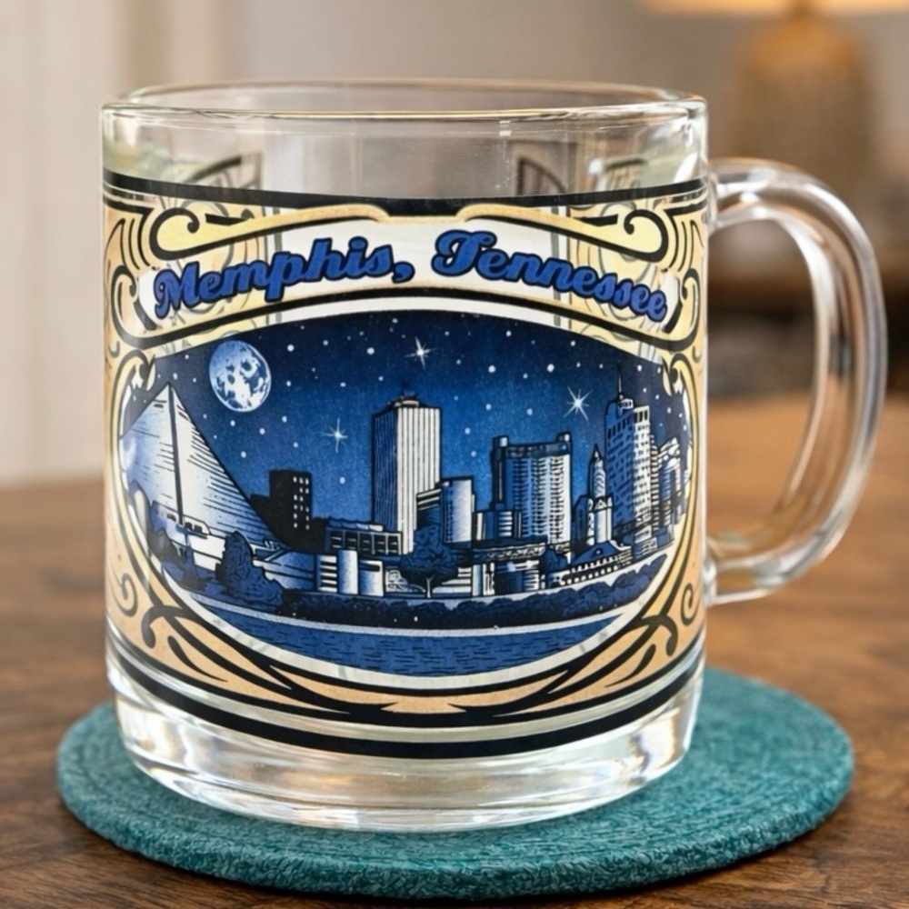 Memphis Tennessee Glass Coffee Mug Home of the Blues Skyline 2006 Made USA
